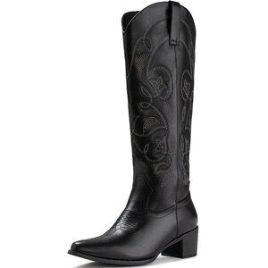 Women's Cowboy Boots Pointy Toe Western Boots Cowgirl Boots Mid Calf Black
